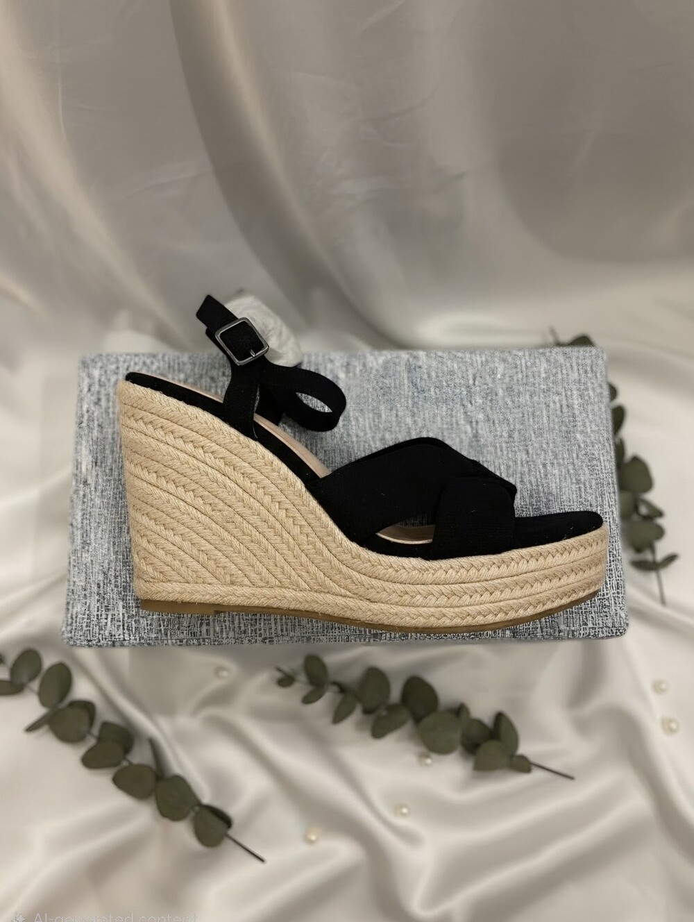 Rilista Black Espadrille Wedge Sandals with Ankle Tie